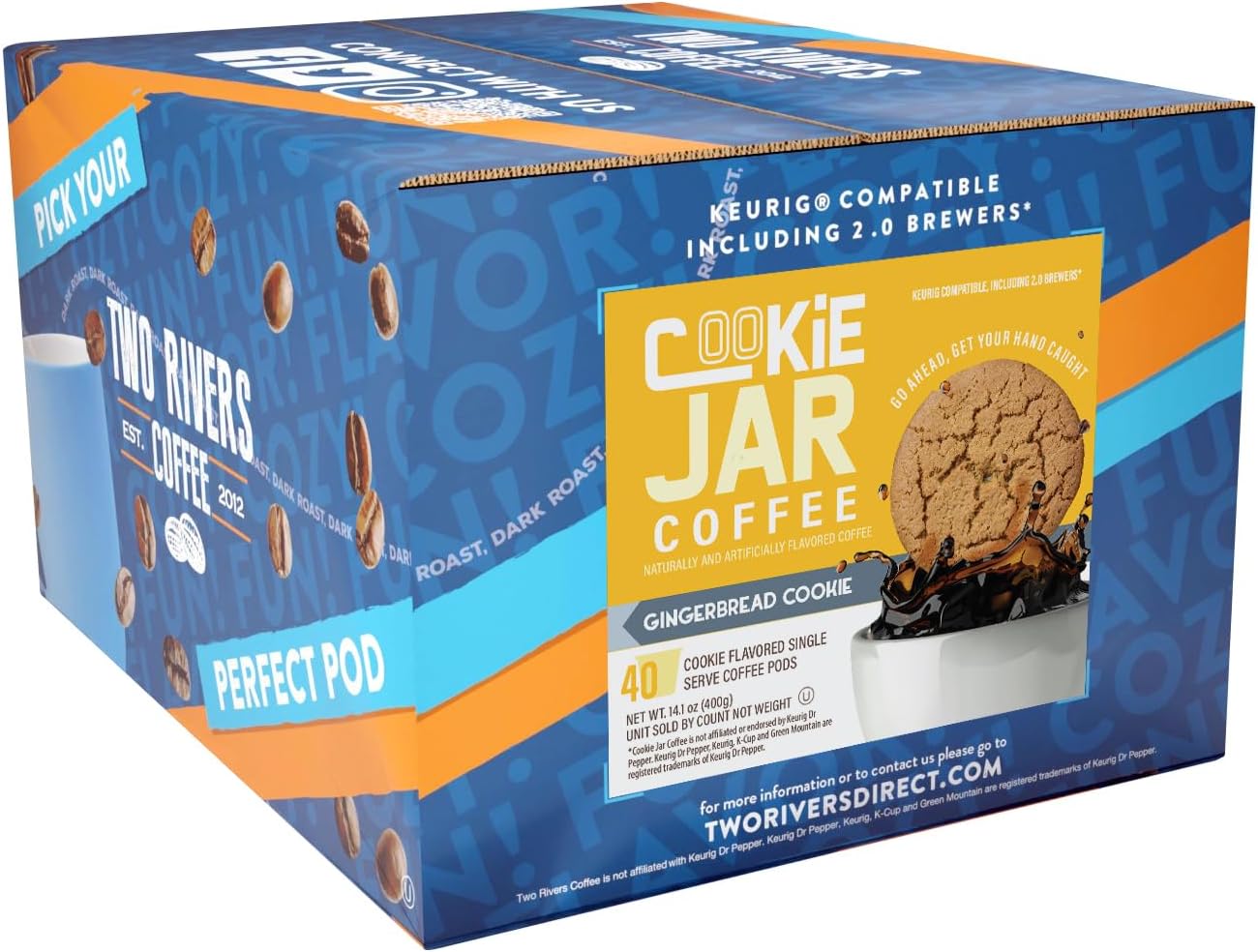 Cookie Jar Gingerbread Cookie Coffee Pods, 40 Single-Serve Pods, Compatible with Keurig K Cup Brewers, Gingerbread Flavor, Convenient Brewing, Smooth Aroma