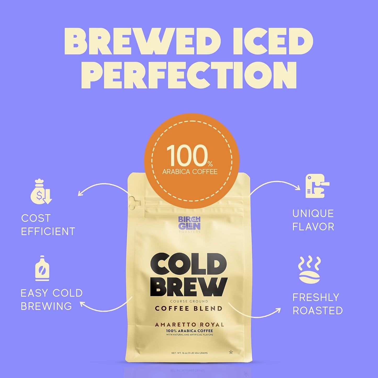 1 lb Dark Roast Cold Brew Coffee Blend, Coarse Ground Colombian - Birch Glen Roasters - 16 oz Resealable Bag