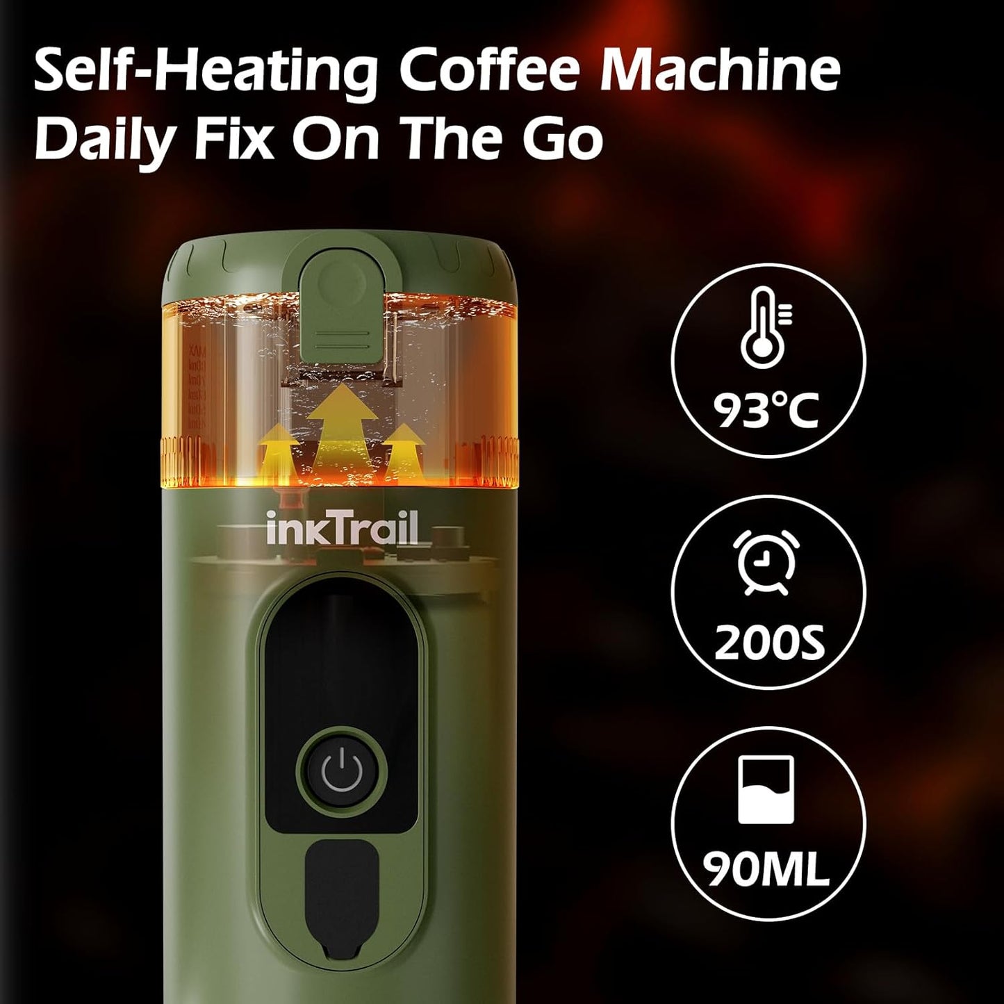 InkTrail Portable Electric Espresso Machine,Travel Coffee Maker for Camping, Self-Heating with Rechargeable Battery, Compatible with Ground Coffee & NS Original Capsule for Car, RV, Hiking, Office