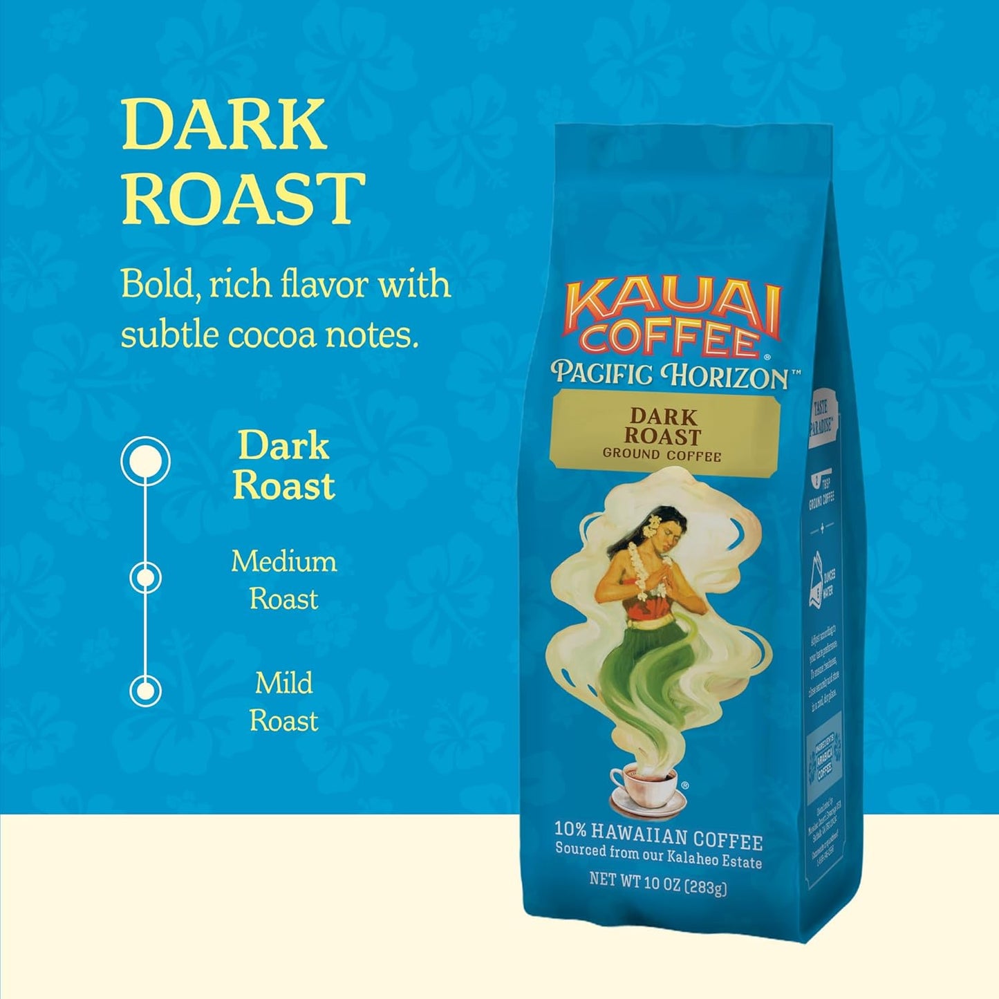 Kauai Coffee Ground Coffee – Smooth, Rich, Dark Roast – Nutty Notes with Chocolate Overtones – Arabica Coffee, 10% Hawaiian with No Bitterness – Koloa Estate, 1 Pack of 10oz