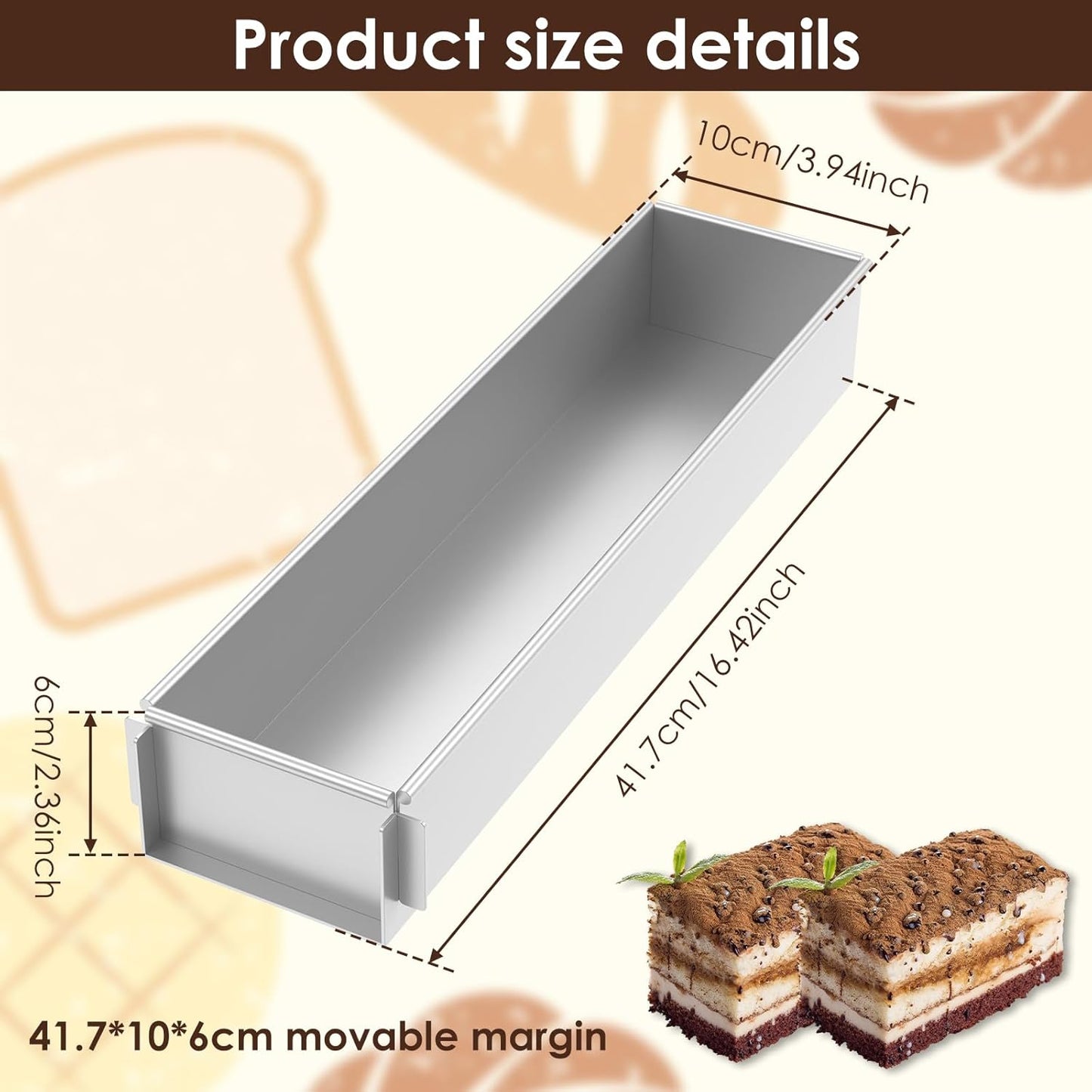 Nonstick Rectangle Cake Pan, Tiramisu & Cheesecake Mold, Tiramisu Pan Cake Baking Tray, Mousse Cake Mold (2 Pcs (16.42 x 3.94 x 2.36))