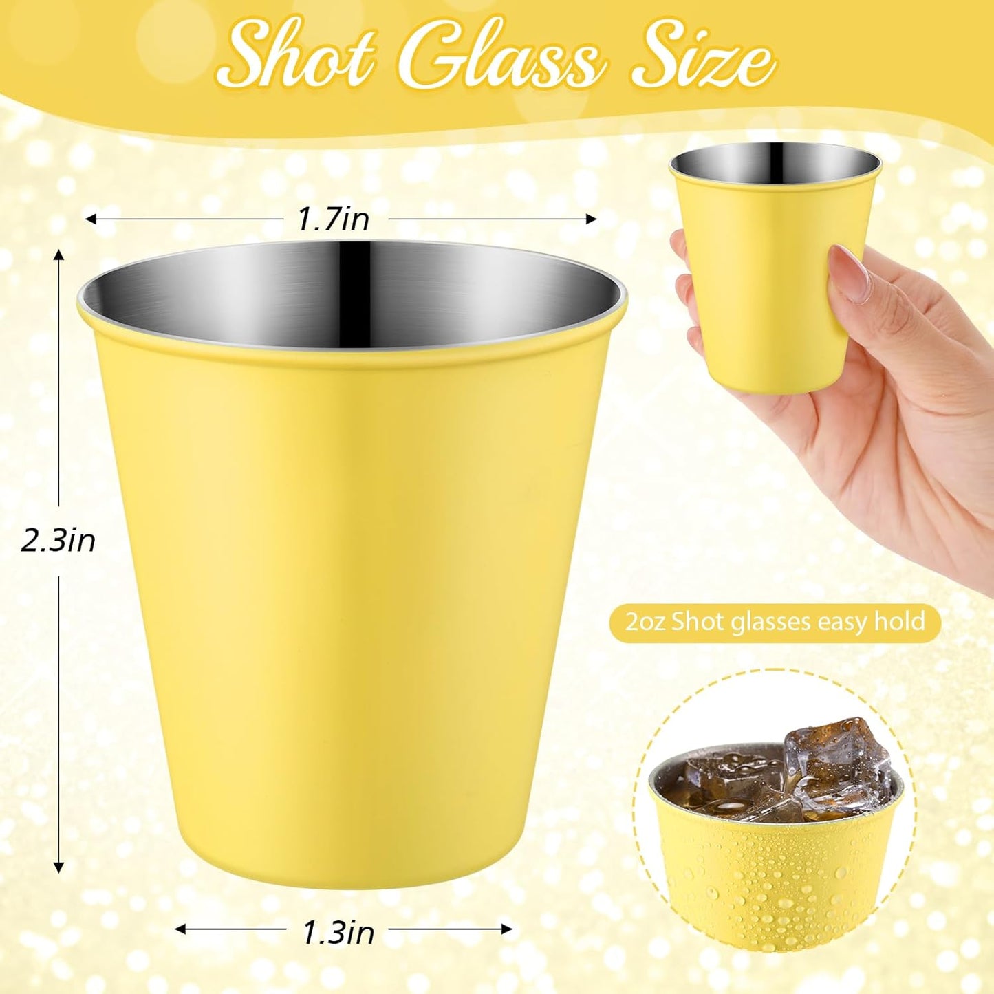 Lallisa 100 Pcs 2 oz Stainless Steel Shot Glasses Metal Cups Small Unbreakable Shot Glass for Espresso Whiskey Bar Home Restaurant Camping Barware Gift (Gold)