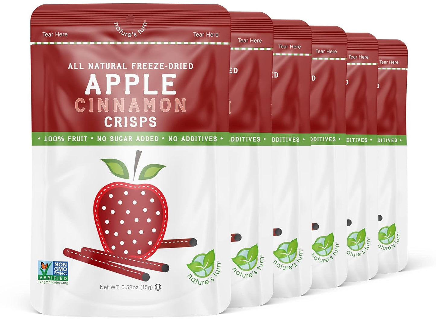 Nature’s Turn Freeze-Dried Apple Cinnamon Crisps – Healthy, Gluten-Free, Crispy & Delicious, Plant-Based Snack, Ideal for Cereal, Smoothies, School Lunches, & On-the-Go, Bags of 6 (0.53 oz Each)