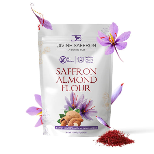 Divine Saffron – Premium Saffron Almond Flour | Gluten-Free, Award-Winning Blend | Made with 100% California Almonds & Pure Saffron | Perfect for Baking, Desserts & Gluten-Free Recipes | 16 oz (454 g)
