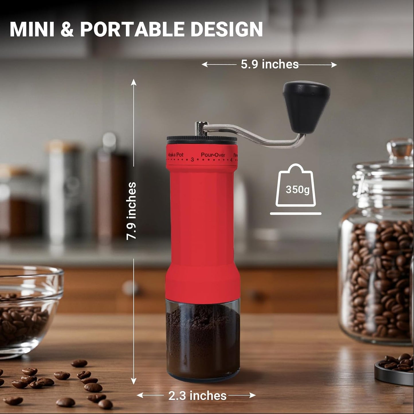 Mini Manual Coffee Grinder – 40 Adjustable Settings, Portable Hand Crank Mill with 30g Capacity, Conical Burr for Espresso, Pour Over, French Press | Perfect for Travel, Camping & Office