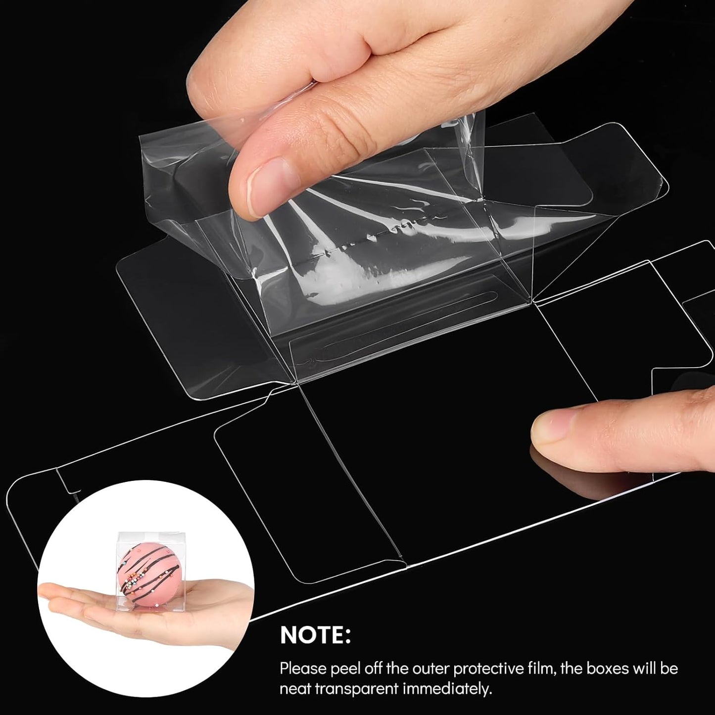 100 Pack 2x2x2 Inches Clear Favor Boxes with Ribbons, Mini Transparent Cube Treat Boxes for Candy & Chocolate Bomb, Plastic Individual Macaron Packaging Box for 2