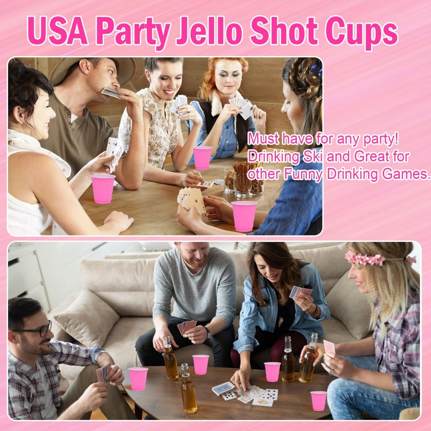 100 Pcs Pink Plastic Shot Cups, Disposable Shot Glasses 2 oz Plastic Mini Cups for Birthday, Bachelorette Party, Tasting Serving, Jello Shots, Baby Shower, Parties Favor & Supplies