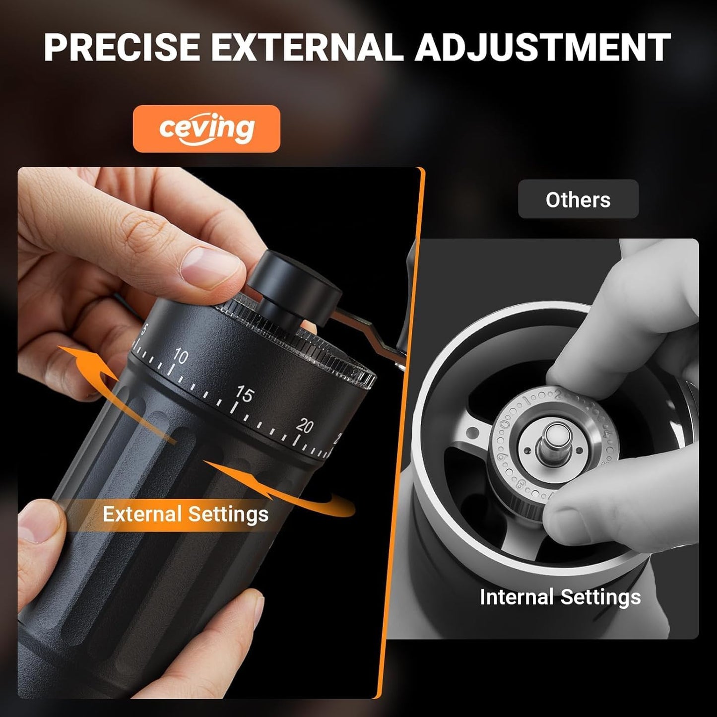 Portable Manual Coffee Grinder with CNC Stainless Steel Conical Burr, 40 Adjustable Settings Hand Coffee Grinder with 30g Capacity for Espresso, Pour Over, French Press, Travel