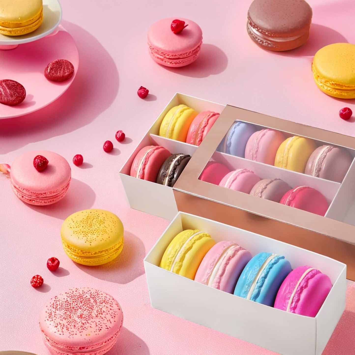 BAKIPACK 30 Kraft Macaron Gift Boxes, Macarons Box with Clear Window (4.8" x 1.9" x 1.9") - Valentine's Day