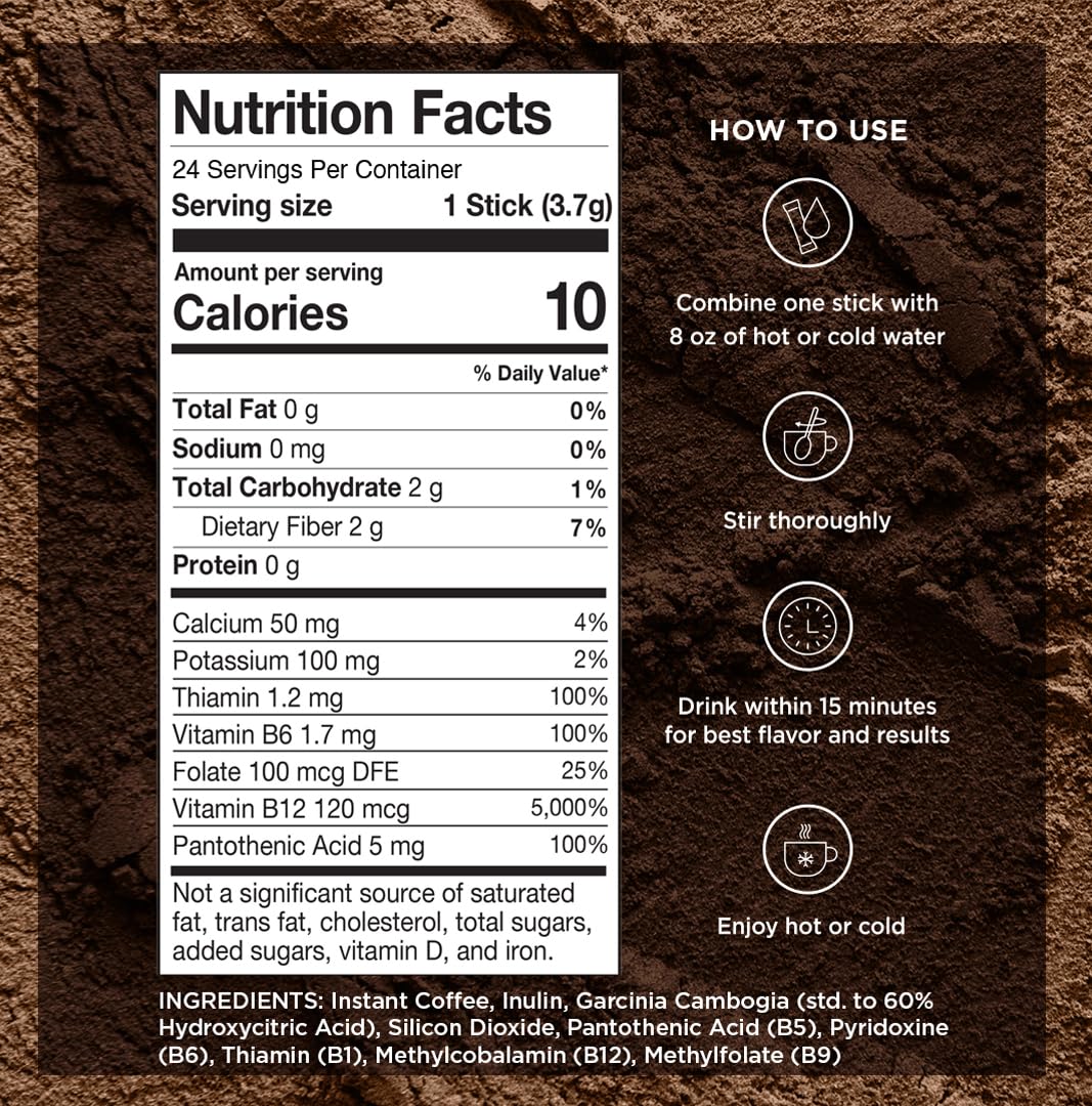 VitaCup Slim Instant Coffee Packets, with Garcinia, Fiber, B Vitamins, Bold & Smooth, Medium Dark Roast, 100% Arabica Coffee in Single Serve Sticks, 24 Ct