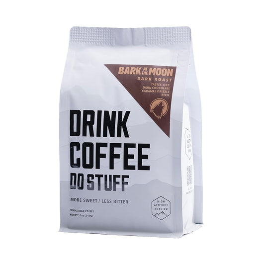 DRINK COFFEE DO STUFF, Bark at the Moon, Blend, Whole Bean, Dark Roast, Sweet, Chocolate, Caffeine, Organic, Lake Tahoe Coffee