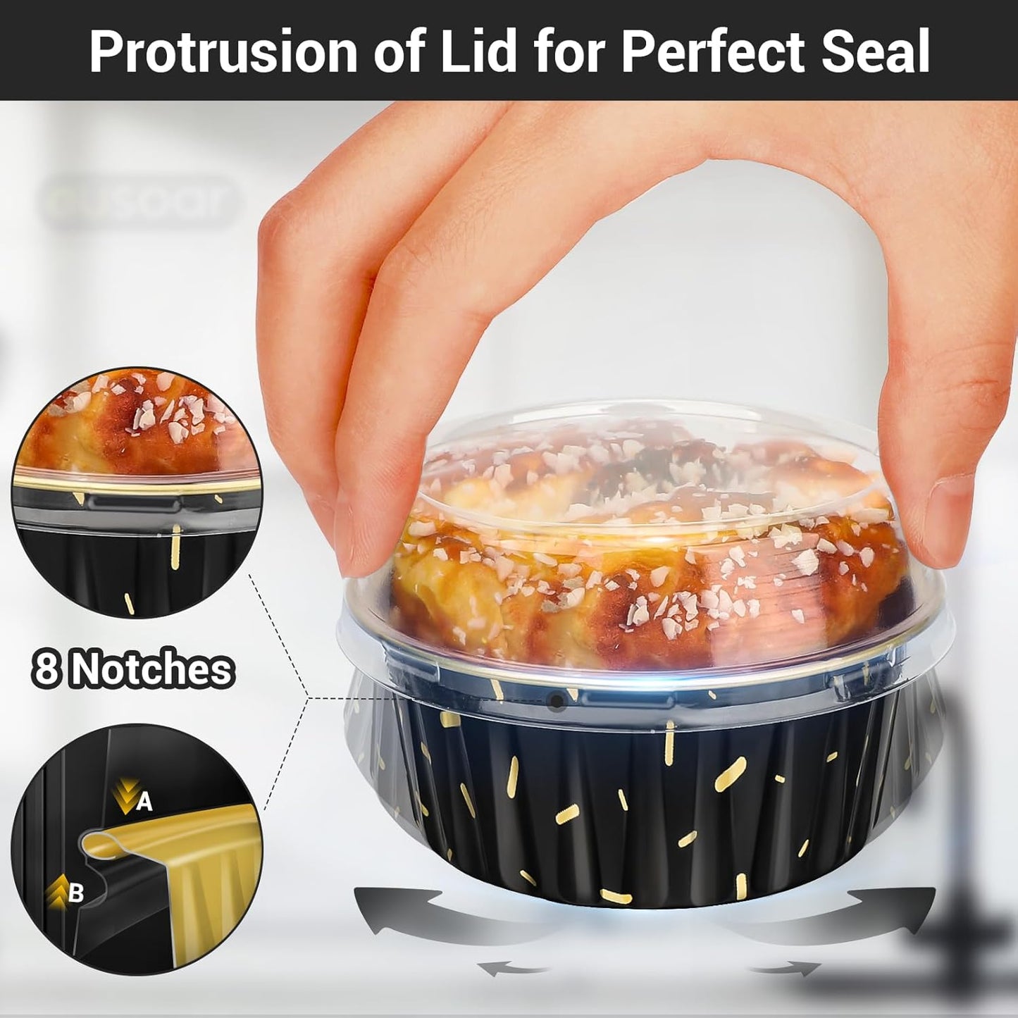 EUSOAR Muffin Liners, 50pcs 5oz Disposable Ramekins, Aluminum Foil Muffin Cupcake Liners Cups with Lids, Disposable Aluminum Foil Cupcake Baking Cups Holders Cases Boxes Pans with Lids