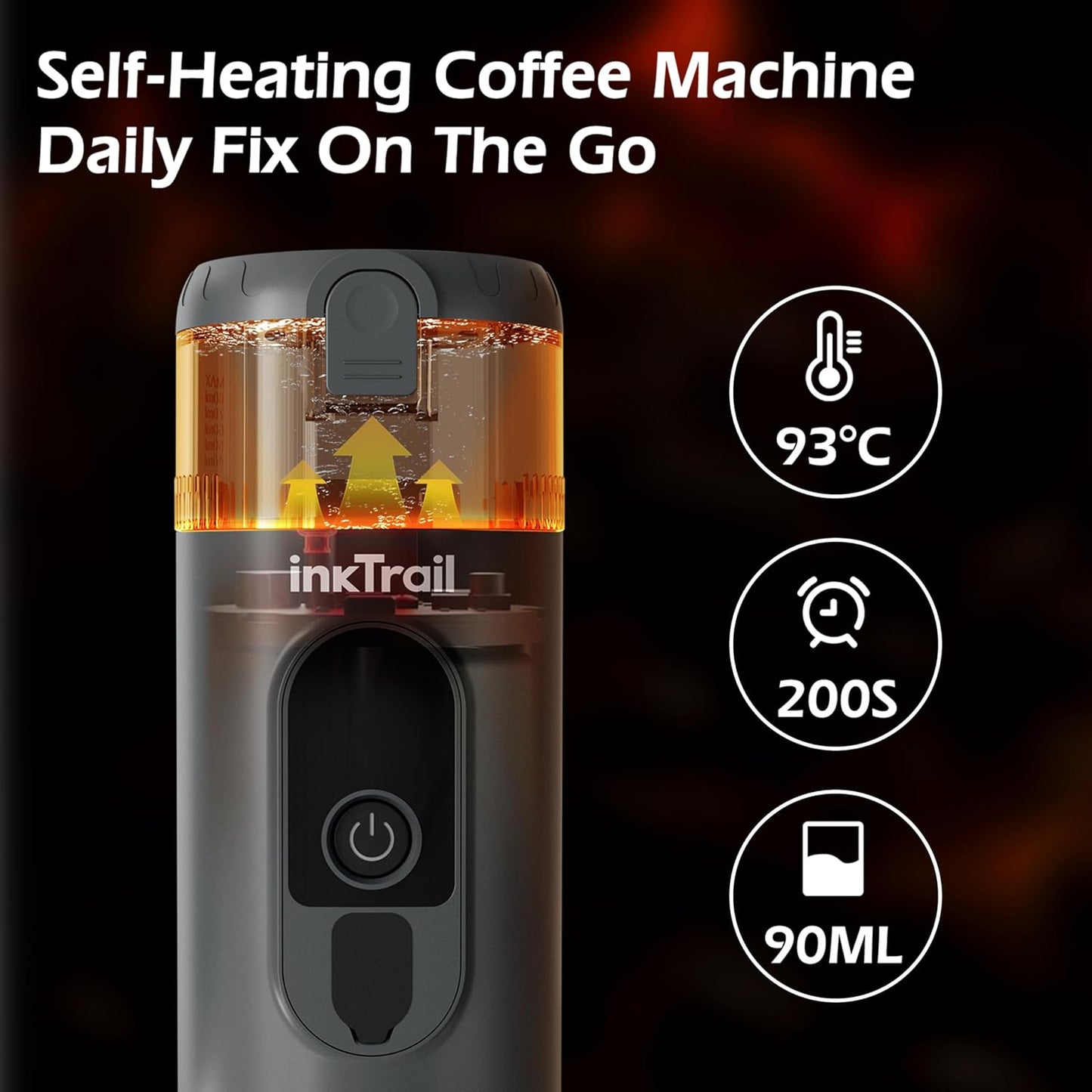 InkTrail Portable Electric Espresso Machine,Travel Coffee Maker for Camping, Self-Heating with Rechargeable Battery, Compatible with Ground Coffee & NS Original Capsule for Car, RV, Hiking, Office