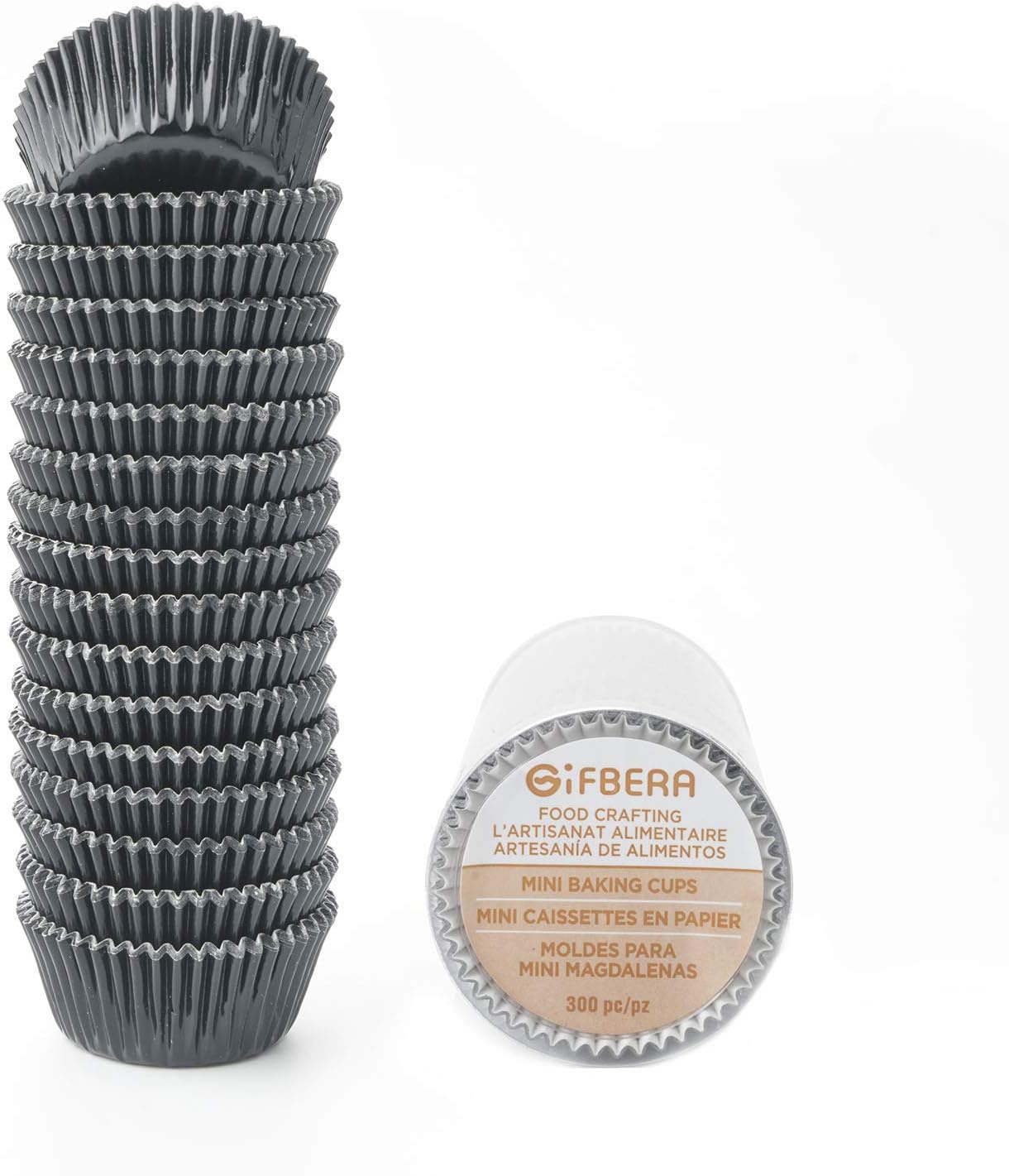 Gifbera Mini Black Foil Cupcake Liners Wrappers Metallic Baking Cups for Baby Shower Holiday Party, 300-Count