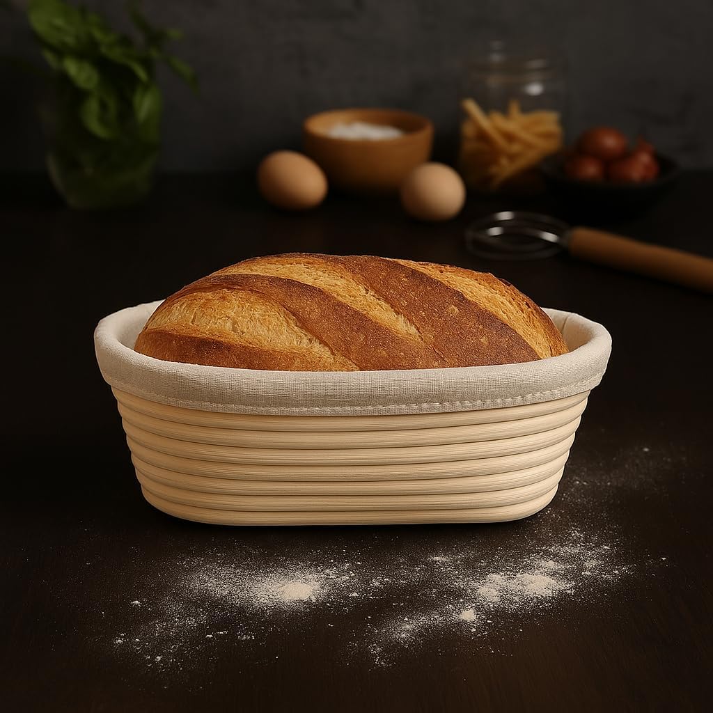 "Saint Germain Bakery Premium Round Bread Banneton Basket with Liner - Perfect Brotform Proofing Basket for Making Beautiful Bread (10"" Oval (2x count))"
