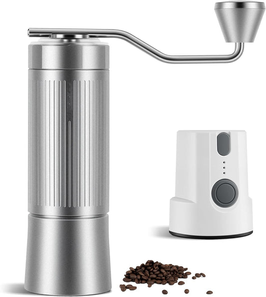 Burr Coffee Grinder Electric and Manual 2 in 1, USB Rechargeable Coffee Bean Grinder with 40mm Burr, Compact Portable Metal Grinder for Espresso, French Press, Home, Travel, Camping
