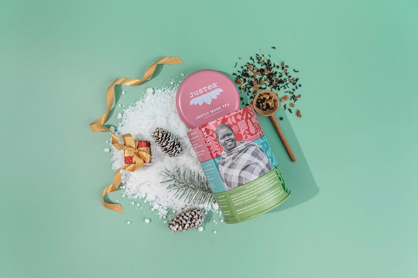 JusTea HOLIDAY TEA TRIO | Stacking Tins Variety Pack with Hand Carved Tea Spoon | Loose Leaf Tea | Variable Caffeine | Award-Winning | Fair Trade | Non-GMO