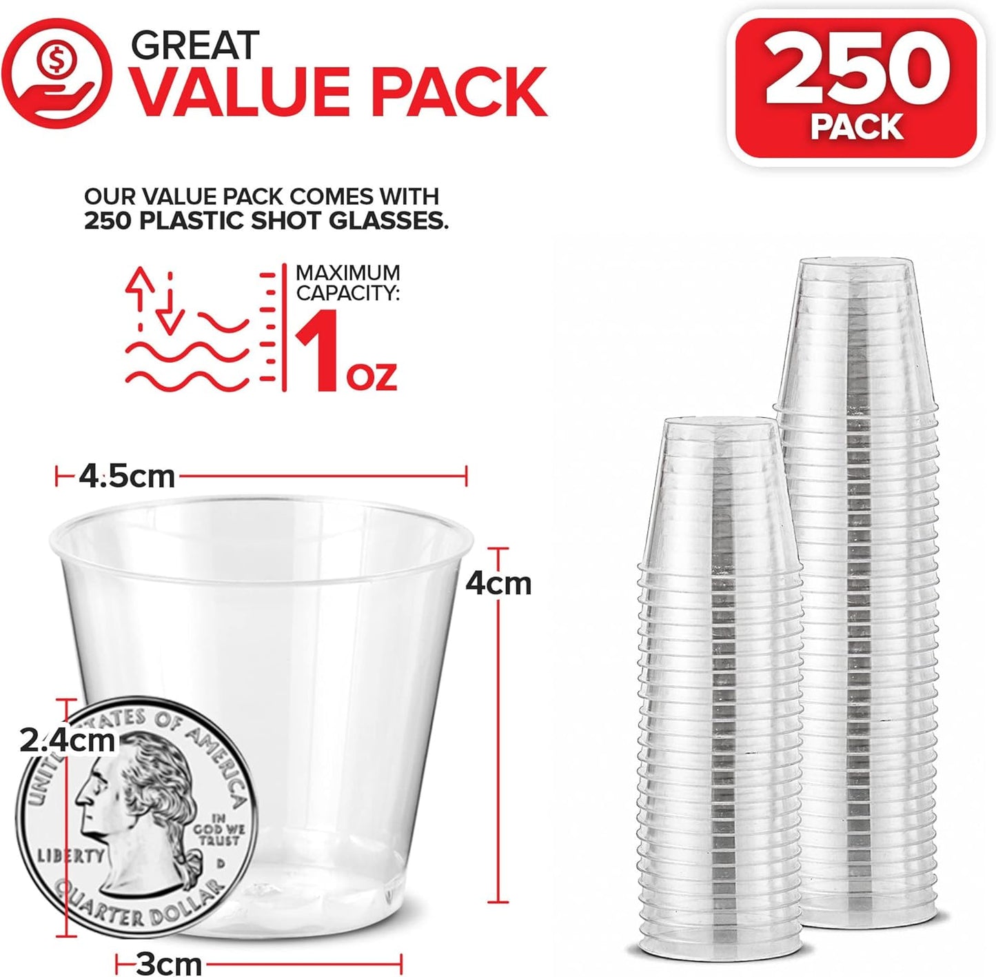Stock Your Home 250 Pack Mini Plastic Shot Glasses (1oz) Clear Disposable Cups for Jello Shots, Wine Tasting, Liquor, Whiskey, Pudding, Sample Cup for Halloween and Elegant Parties