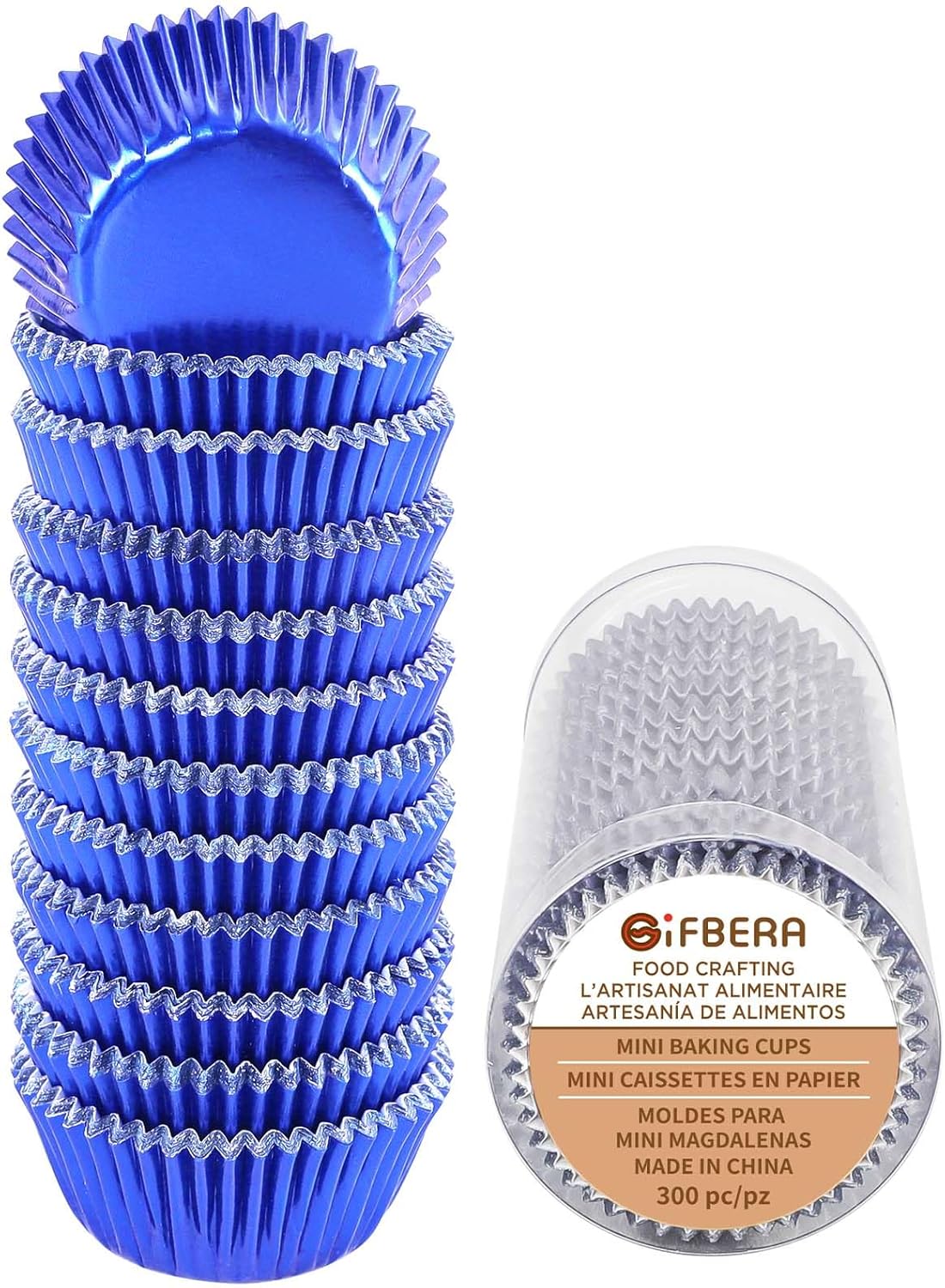 Gifbera Mini Foil Cupcake Liners Metallic Wrappers Muffin Baking Cups 300 Count, Navy Blue