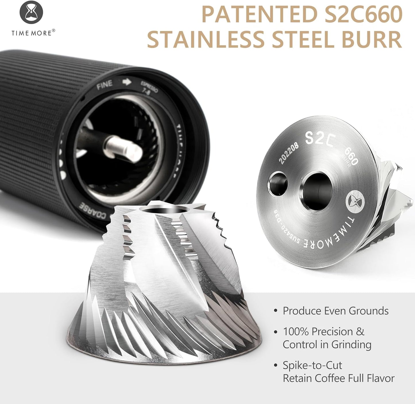 TIMEMORE Chestnut C3S PRO Manual Coffee Grinder, Stainless Steel S2C Conical Burr Coffee Grinder, Hand Coffee Grinder with Foldable Handle, Adjustable Grind Setting for Espresso to French Press, Black