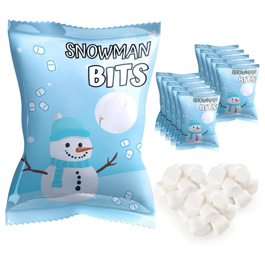 4E's Novelty 50 Packs "Snowman Bits" Mini Marshmallow Packets, Vanilla Flavored, 14 Marshmallows in Each Bag, Bulk Individually Wrapped Christmas Marshmallows For Hot Chocolate Bar Supplies Party Treats