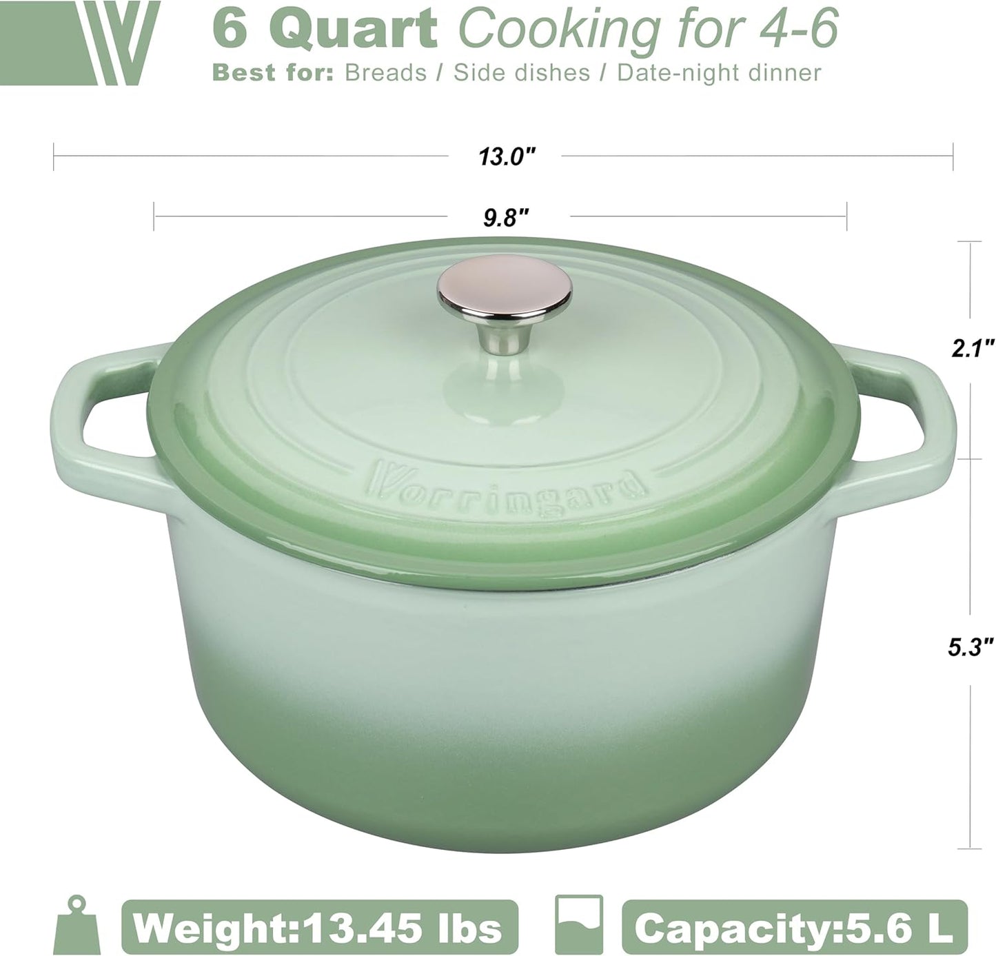 Enameled Cast Iron Dutch Oven Pot with Lid, for Bread Baking, Round Bread Oven- include Sourdough Bread Baking Supplies Set, 6QT, Green