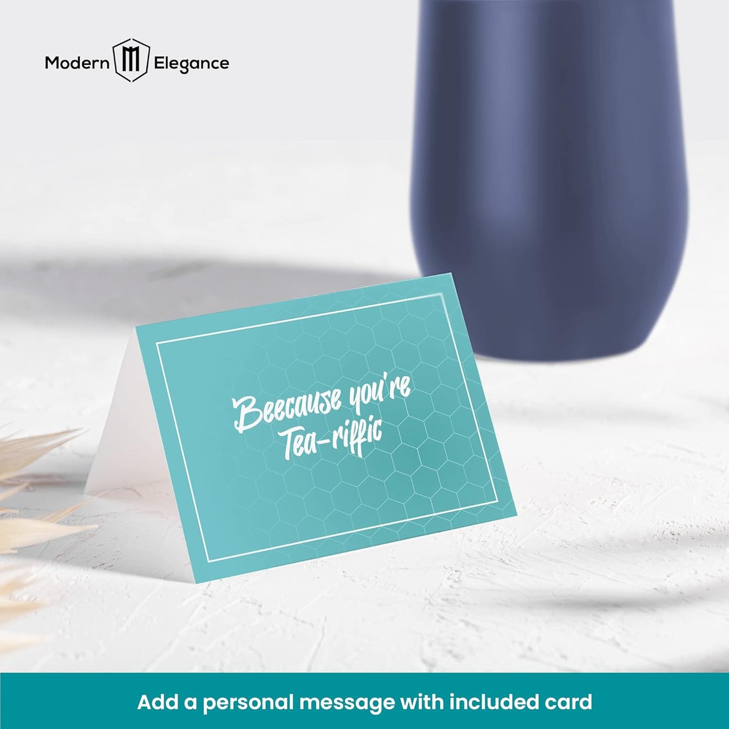 Tea Gift Set for Women and Men – Elegant Tea Sets for Women Gift with 15 Unique Teas, Stainless Steel Tumbler & 10 Honey Straws in Premium Box (Blue)