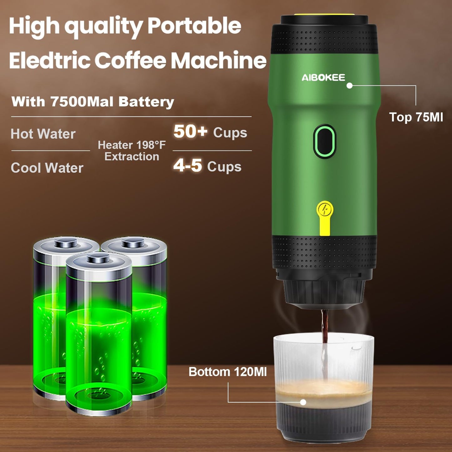 Portable Electric Espresso Machine,Travel Coffee Maker for Camping, Car Coffee Maker Self-Heating with USB-DC,3-in-1 Extraction of 8g Coffee Powder,NS and Small Capsules for RV,Hiking,Office G