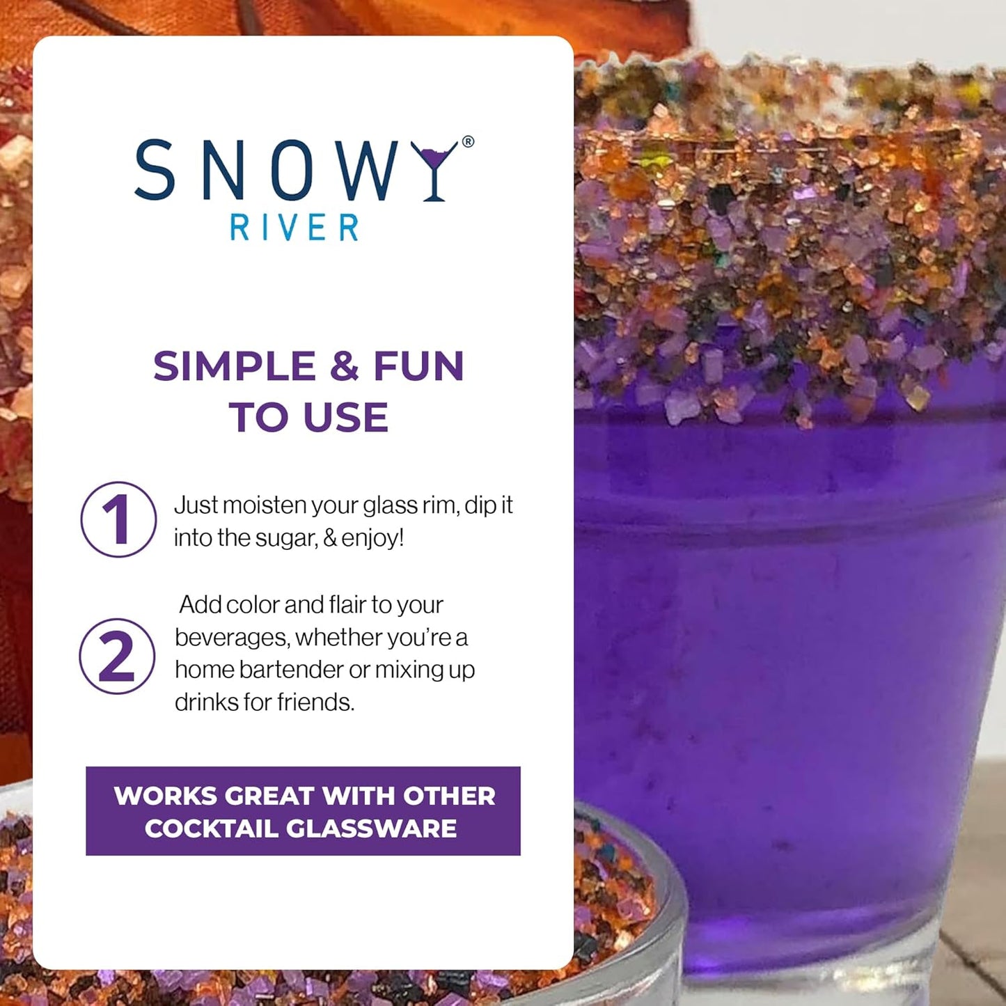 Snowy River Halloween, Cocktail & Margarita Sugar Rimmer - Vibrant Naturally Colored Sugar for Cocktail Rimming, Baking & Decorating, Medium Crystal - 80oz