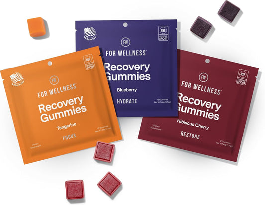 For Wellness Recovery Gummies Variety Pack | Restore, Hydrate & Focus | Gummy Supplements for Post-Workout Recovery, Hydration, Vision & Focus | Vegan, Non-GMO | 3 Pack