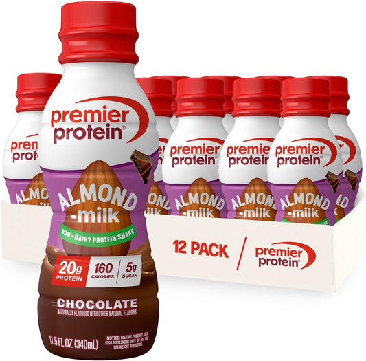 Premier Protein Almondmilk Plant Based Protein Shake, 20g Protein, 5g Sugar, 11.5 Fl oz, Chocolate, 12 Count