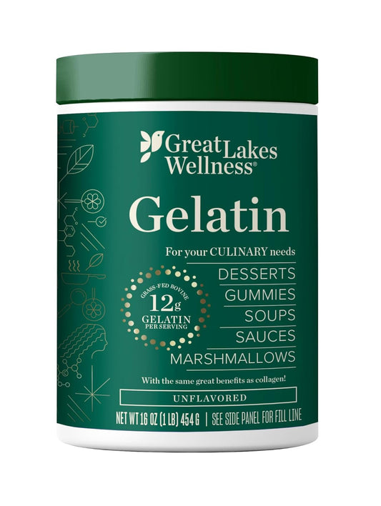 Great Lakes Wellness Beef Gelatin Powder for Culinary Needs - Perfect for Gummies, Marshmallows, Desserts and more - Unflavored - Grass-Fed, Kosher, Keto, Non-GMO 16 oz