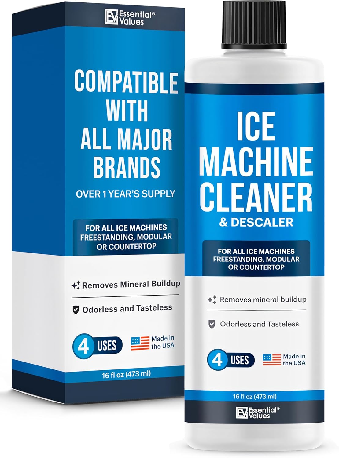 Essential Values Ice Machine Cleaner and Descaler 16 fl oz - Ice Maker Cleaner and Descaler - Compatible with All Major Brands (Scotsman, KitchenAid, Affresh, Opal, Manitowoc)