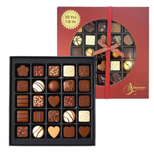 Andy Anand Chocolatier Belgian Chocolate Truffles Gift Box Handcrafted Gluten Free Gourmet Chocolate European Imported Chocolate Truffles Perfect as Chocolate Gifts For Women (25 Pcs,7.8 Oz)