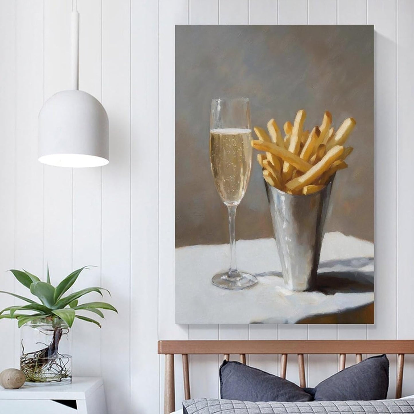 Pomme Frites And Champagne Bar Cart Canvas Printing Painting Poster Cute Quirky Whimsical Cocktail Art Bar Cart Decor French Fries Trendy Home Wall Art Decoration 08x12inch(20x30cm)