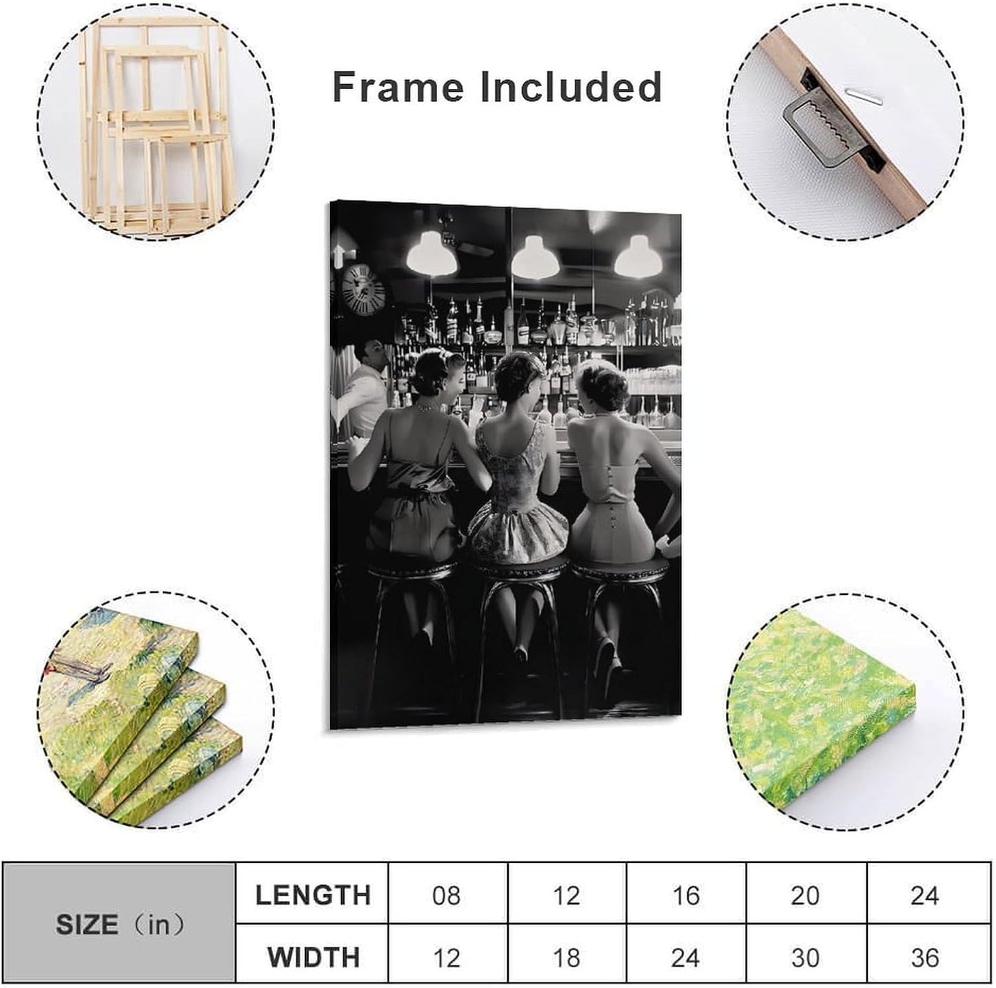 Vintage Black And White Posters Trendy Women Drink Cocktail Wall Art Funky Girly Room Decor Retro Alcohol Canvas Prints Posters Three Friends Pictures 24x36inch(60x90cm)