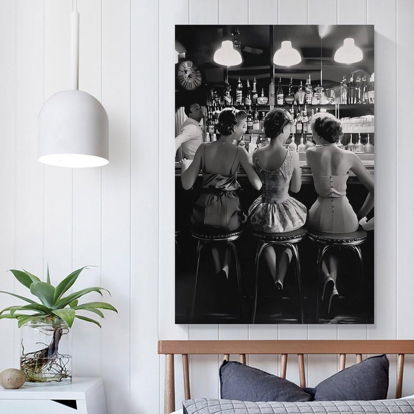 Vintage Black And White Posters Trendy Women Drink Cocktail Wall Art Funky Girly Room Decor Retro Alcohol Canvas Prints Posters Three Friends Pictures 24x36inch(60x90cm)