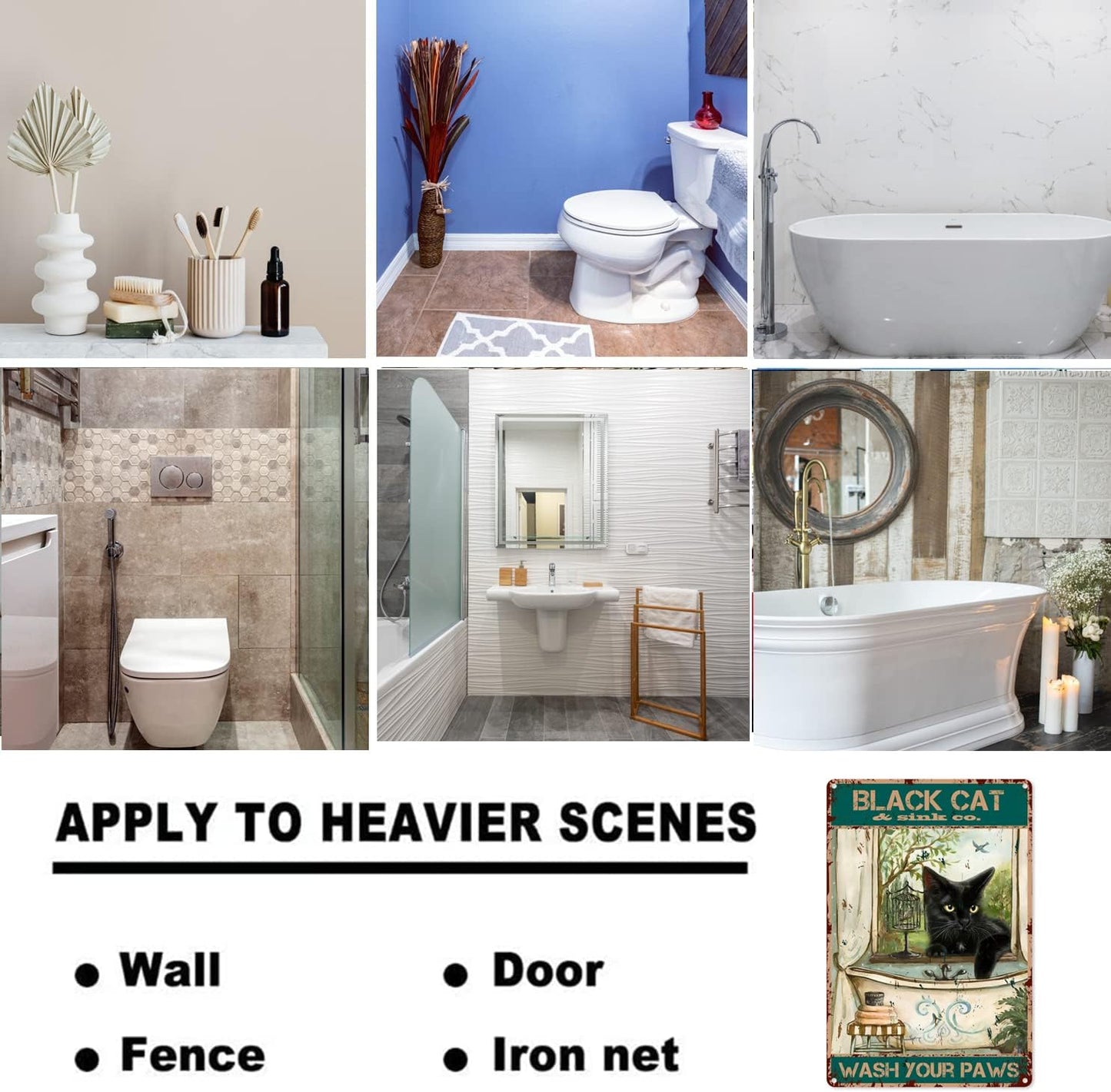 Funny Bathroom Wall Decor Vintage Black Cat Wash Your Paws Tin Sign Office Home Bar Farmhouse Hotel Dining Room Coffee Metal Poster 8x12 Inch