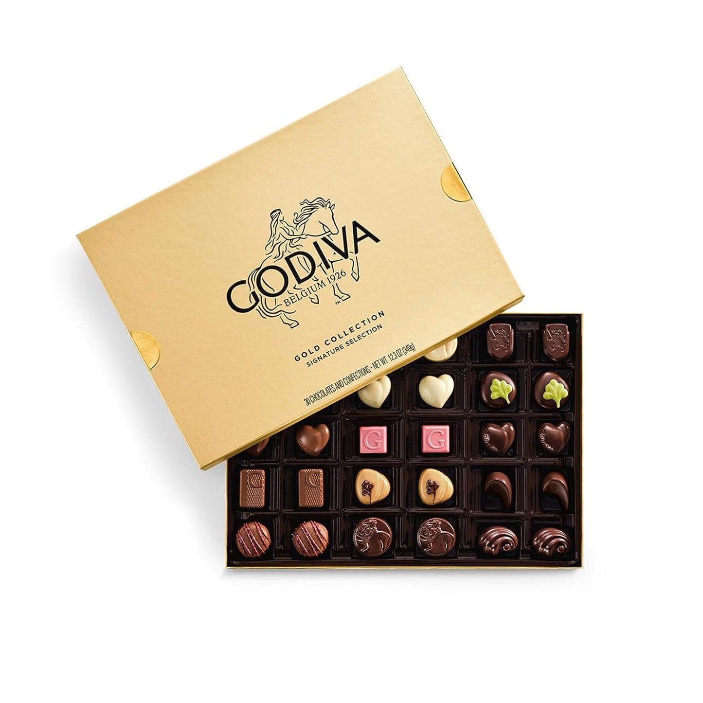 Godiva Gold Assorted Chocolate Gift Box, Belgian Dark and Milk Chocolates with Pralinés, Ganaches & Caramels, Gourmet Gift for Birthdays, Holidays, Non-GMO & Kosher, 30 Pc