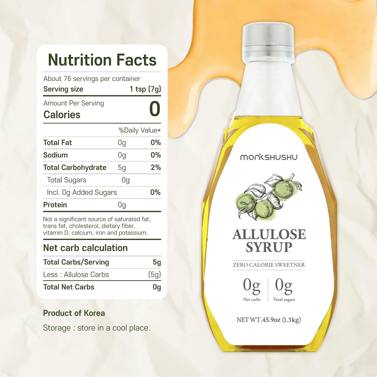 MONKSHUSHU Allulose Syrup 45.9 Fl Oz - Allulose 99.692%, Keto Diet, Vegan friendly, Stevia Blend Thin Syrup, Zero Calorie Sugar Substitute, Monk Fruit, Gluten Free, 0g Net Carbs, Non-GMO