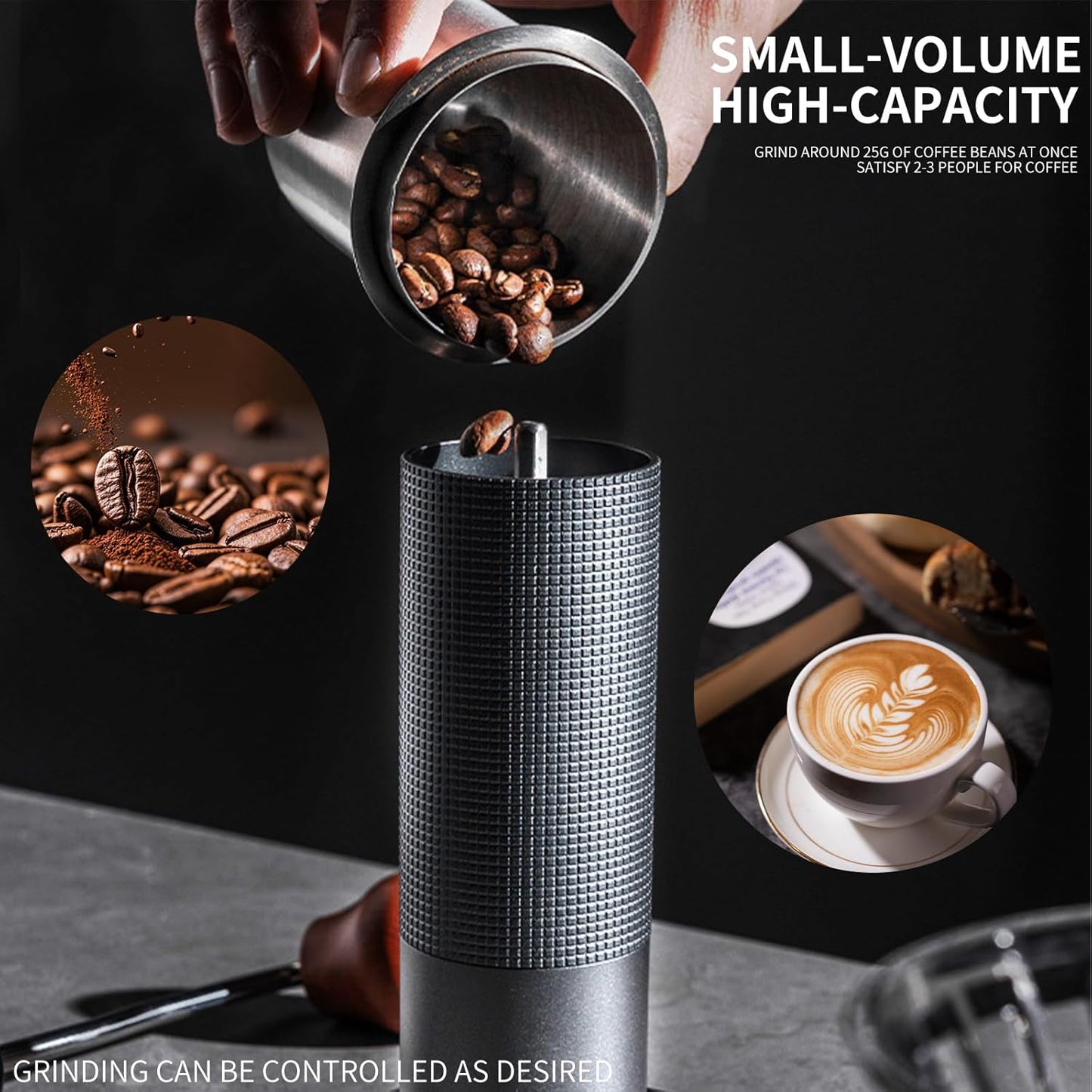 Manual Coffee Grinder, Adjustable Grinding Settings, Stainless Steel Burrs, Portable Hand-Cranked Coffee Grinder, For Espresso, Drip Filter, French Press Filter, Compact And Durable (black)