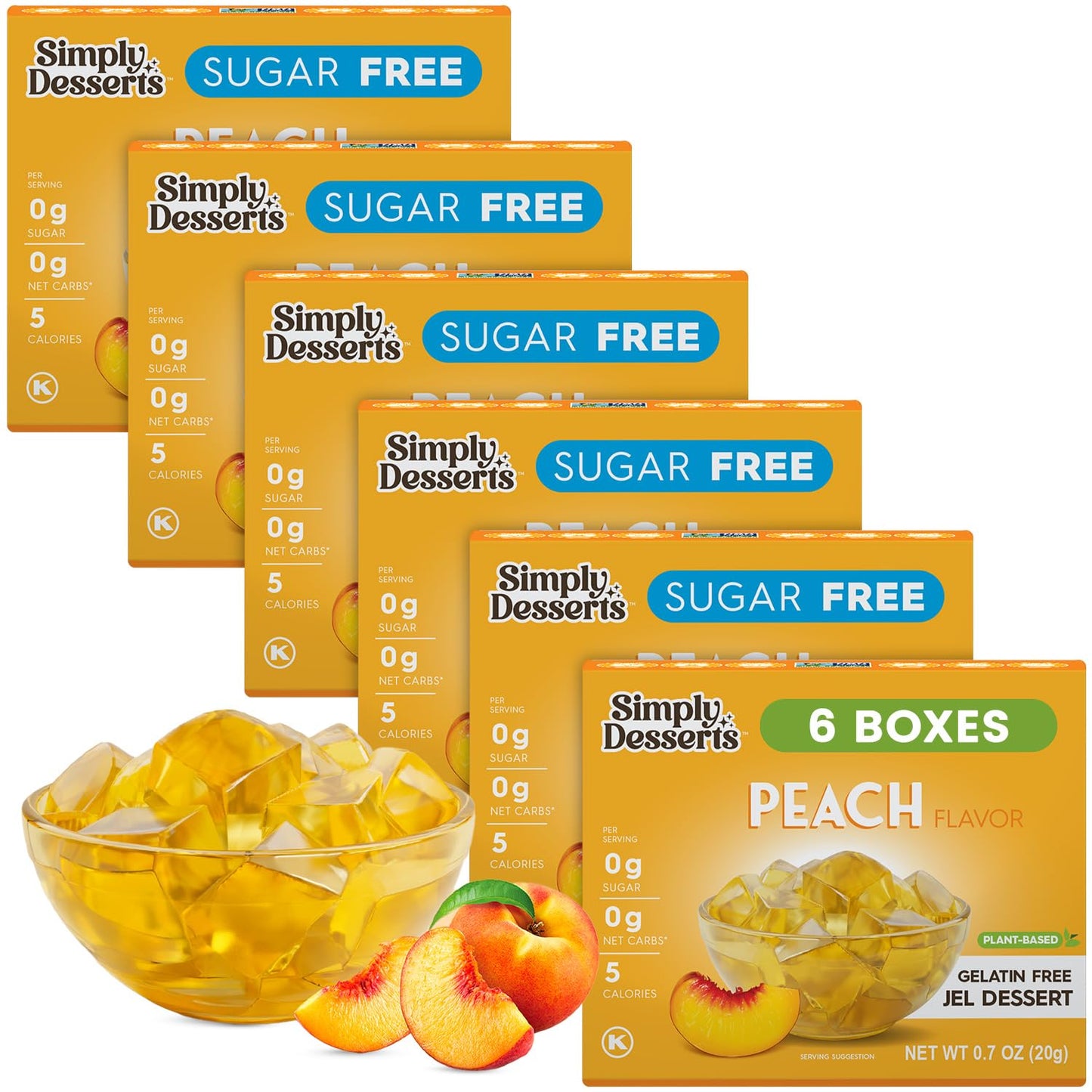 Simply Desserts Sugar-Free Peach Jel, 6-Pack – Vegan Dessert, Keto Snacks, Diabetic Friendly & Kosher, 1.7 Oz Ea