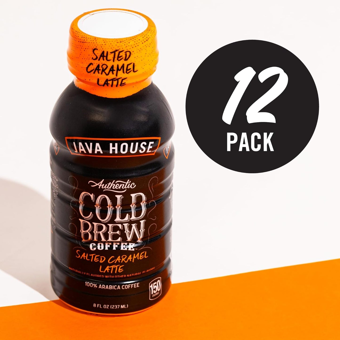 Java House Cold Brew Coffee Ready to Drink Bottles - Salted Caramel Latte - Pack of 12 8oz Bottles - 100% Arabica Coffee