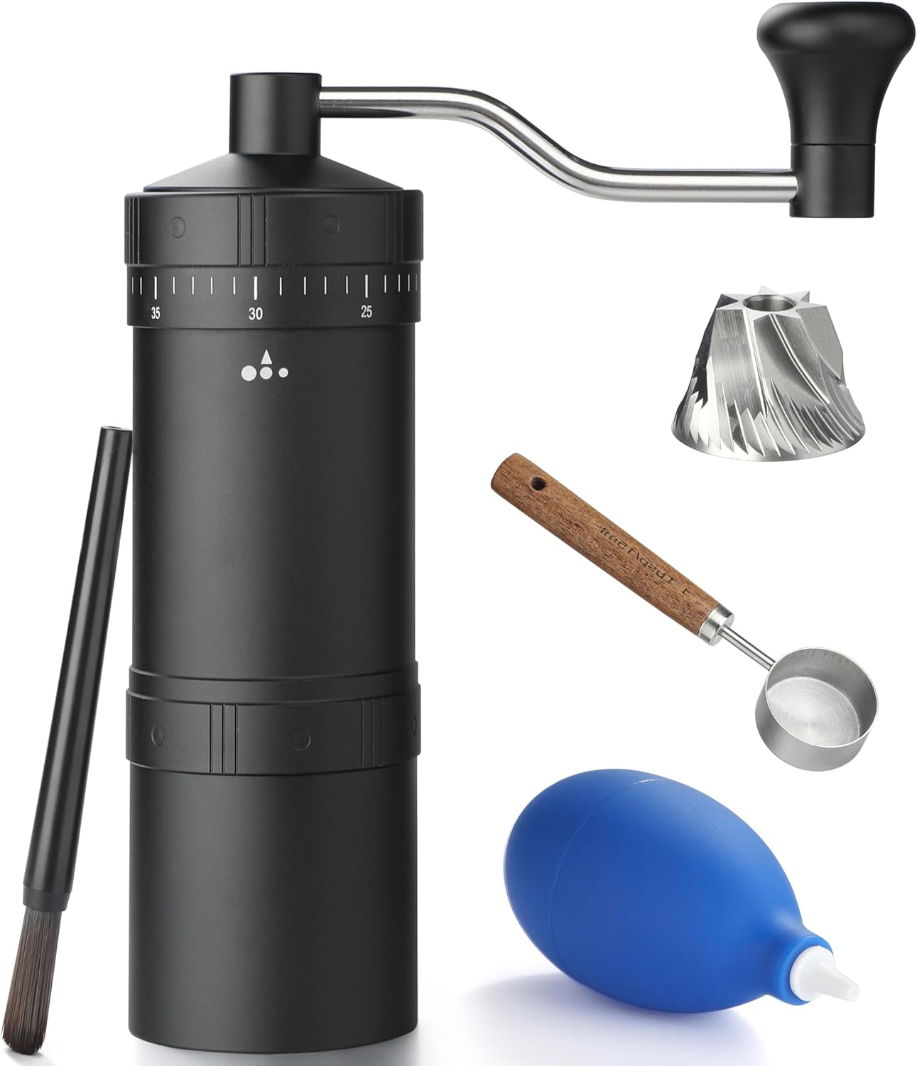 Manual Coffee Grinder with 7 Star Stainless Steel Conical Burr, Portable Coffee Grinder with External Adjustable Grind Setting (Black)