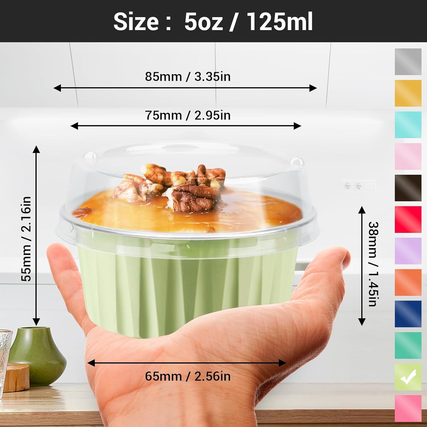 EUSOAR Cupcake Liners, 50pcs 5oz 125ml Cupcake Liners, Aluminum Foil Muffin Liners Cups with Lids, Cupcake Holder, Disposable Aluminum Foil Cupcake Baking Cups Holders Cases Boxes Pans with Lids