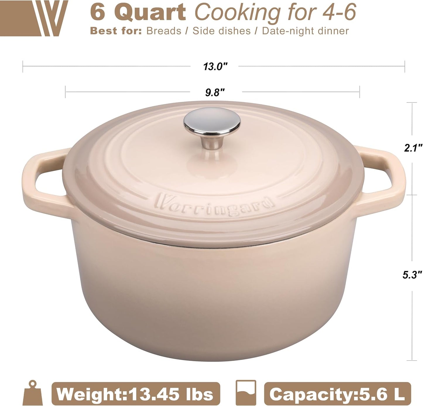 Enameled Cast Iron Dutch Oven Pot with Lid, for Bread Baking, Round Bread Oven- include Sourdough Bread Baking Supplies Set, 6QT, Latte