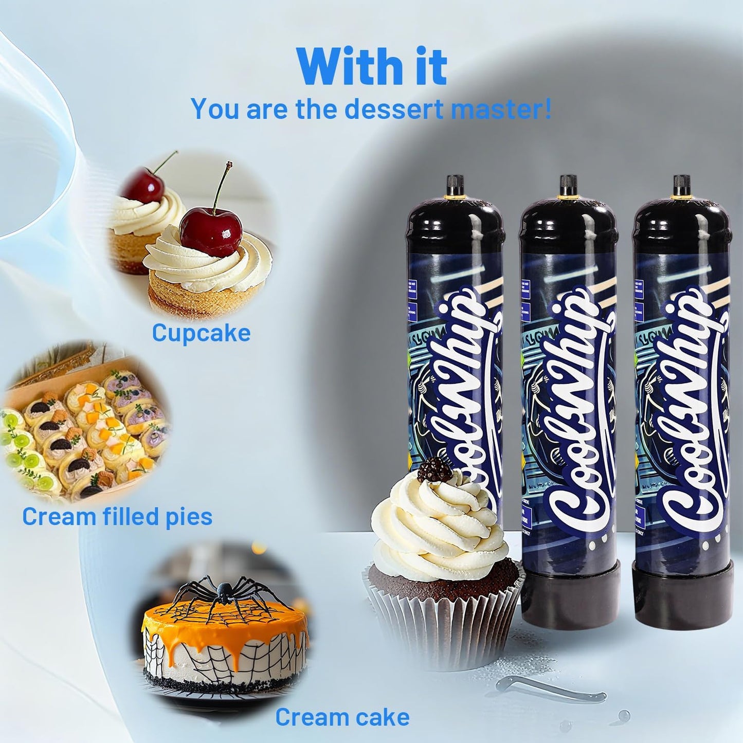 Whipped Cream Charger 740G Whip Cream Charger Cartridges Whip Cream Charger Cylinder Food Grade Original Flavor (Nozzle Included) 3-Pack