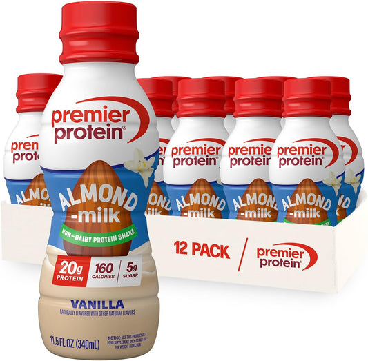 Premier Protein Almondmilk Plant Based Protein Shake, 20g Protein, 5g Sugar, 11.5 Fl oz, Vanilla, 12 Count