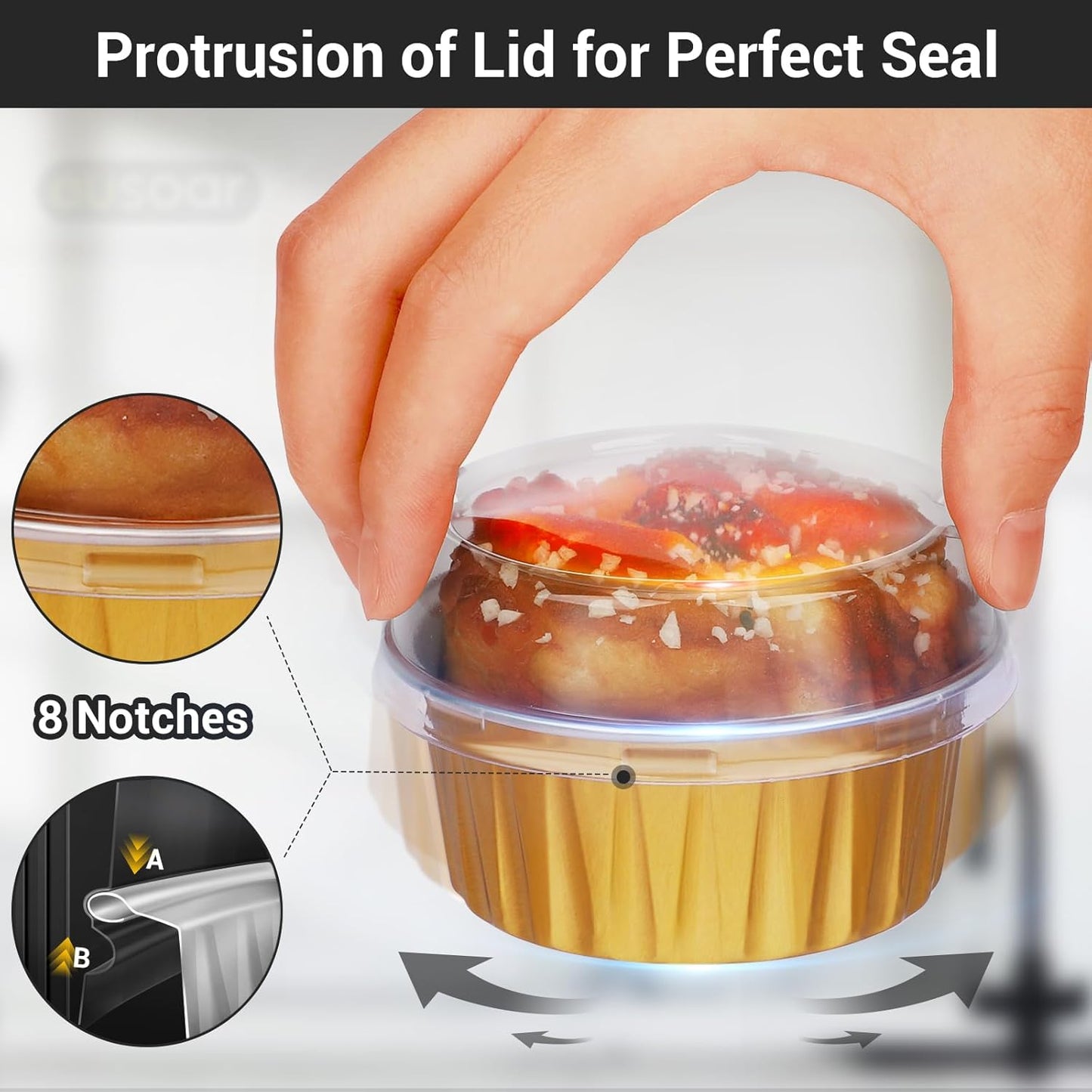 EUSOAR Aluminum Muffin Cups with Lid, 100pcs 5oz Muffin Liners Cups with Lids, Disposable Foil Ramekins, Aluminum Cupcake liners, Creme Brulee Ramekins, Aluminum Foil Cupcake Baking Cups Holders Pans