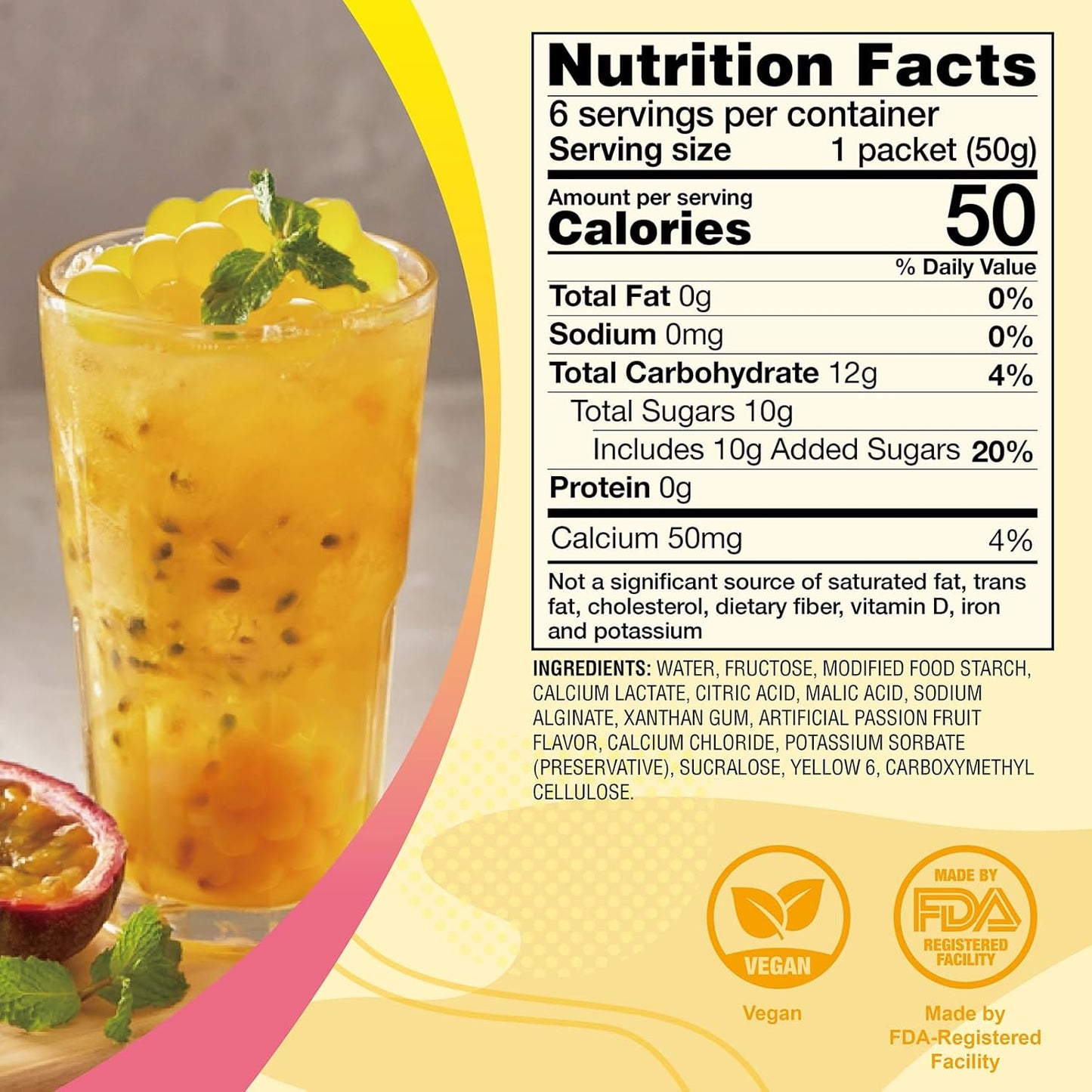 J WAY Bursting Popping Passion Fruit Boba Pearls, Passion Fruit Syrup, Non-Dairy, Fat-Free Popping Tapioca Boba for Beverages, Sweets, Ice Cream, 1.8oz (Pack of 6)
